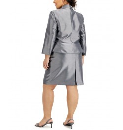 Plus Size Metallic Peplum Skirt Suit Silver $45.00 Suits