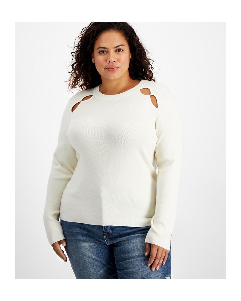 Plus Size Ribbed Long-Sleeve Cutout Sweater White $18.29 Sweaters