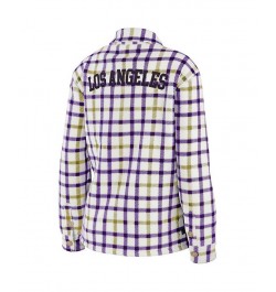 Women's Oatmeal Purple Los Angeles Lakers Plaid Button-Up Shirt Jacket Oatmeal, Purple $38.70 Jackets