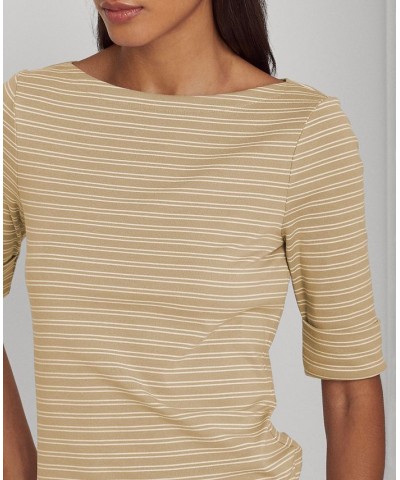 Petite Stretch-Infused Elbow-Length Sleeve Top White $20.11 Tops