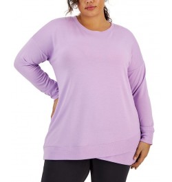 Plus Size Crossover-Hem Ribbed-Edge Top Purple $14.72 Tops