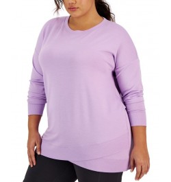Plus Size Crossover-Hem Ribbed-Edge Top Purple $14.72 Tops