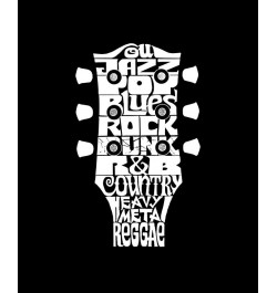 Women's Crewneck Word Art Guitar Head Music Genres Sweatshirt Top Black $27.99 Tops