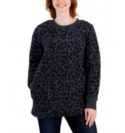 Women's Printed Crewneck Fleece Tunic Black $9.53 Sweatshirts