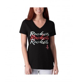 Women's Black Houston Rockets Power Forward Foil V-Neck T-shirt Black $15.67 Tops