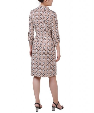 Petite 3/4-Sleeve Printed Shirt Dress Moonlight $15.17 Dresses