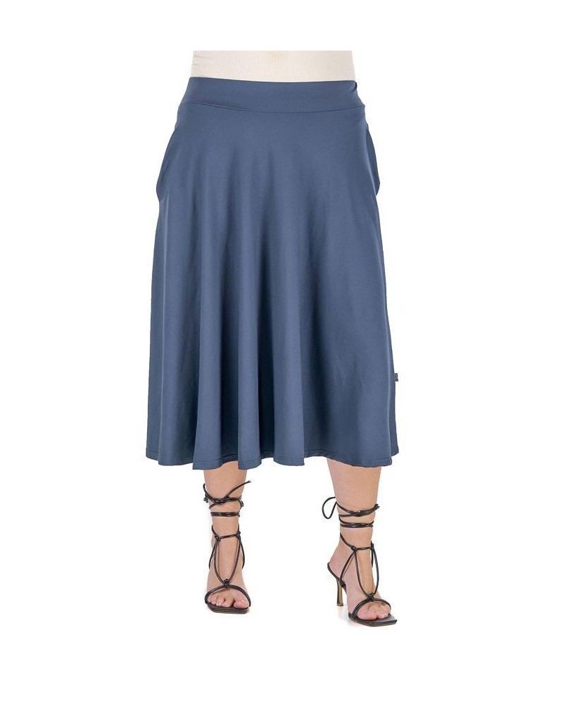 Plus Size Elastic Waist Pocket Midi Skirt Gray $30.10 Skirts