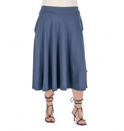 Plus Size Elastic Waist Pocket Midi Skirt Gray $30.10 Skirts