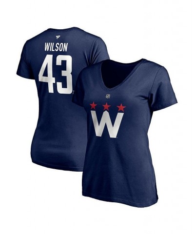 Women's Tom Wilson Navy Washington Capitals 2020/21 Alternate Authentic Stack Name and Number V-Neck T-shirt Navy $17.76 Tops