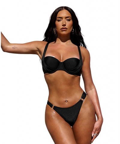 Women's X STASSIE Oasis Molded Bra & O-Ring Cheeky Bikini Set Black $24.94 Swimsuits