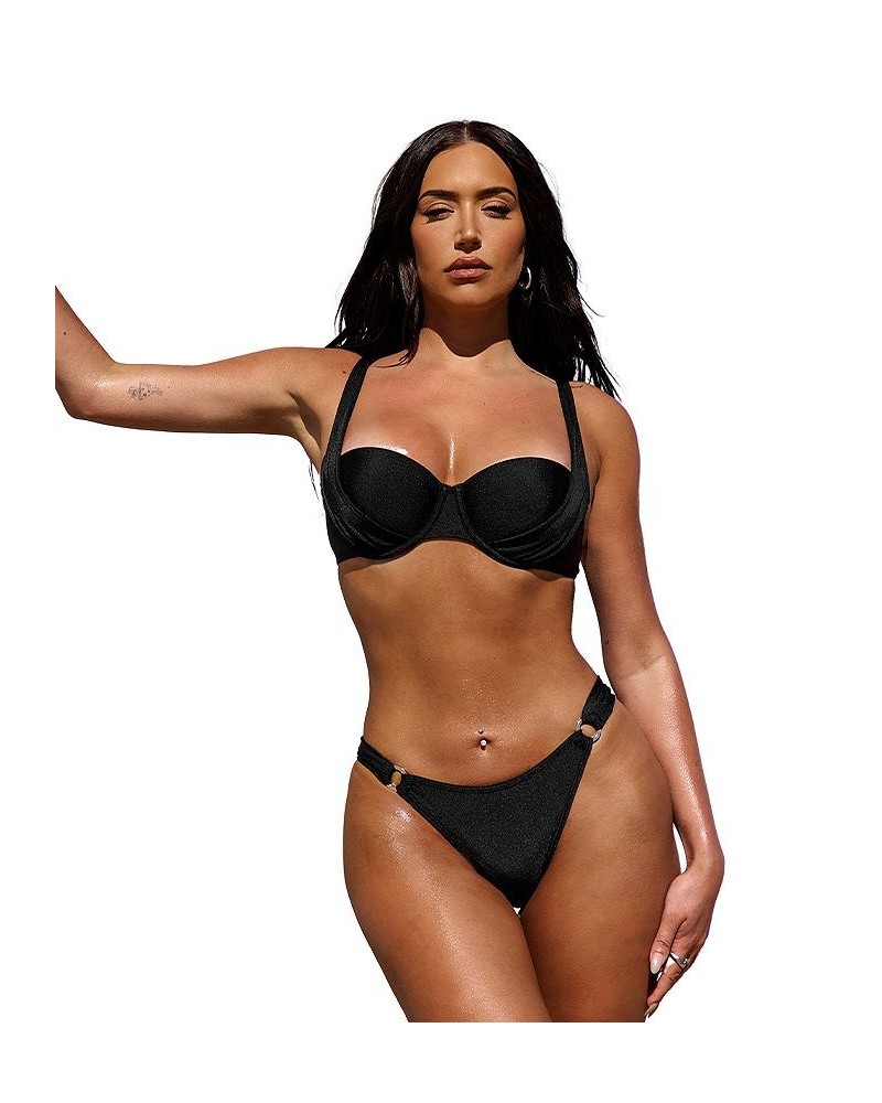 Women's X STASSIE Oasis Molded Bra & O-Ring Cheeky Bikini Set Black $24.94 Swimsuits