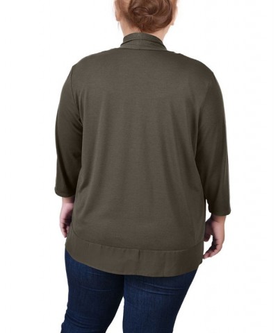Plus Size 3/4 Sleeve Sharkbite Hem Cardigan Green $15.09 Sweaters