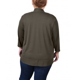 Plus Size 3/4 Sleeve Sharkbite Hem Cardigan Green $15.09 Sweaters