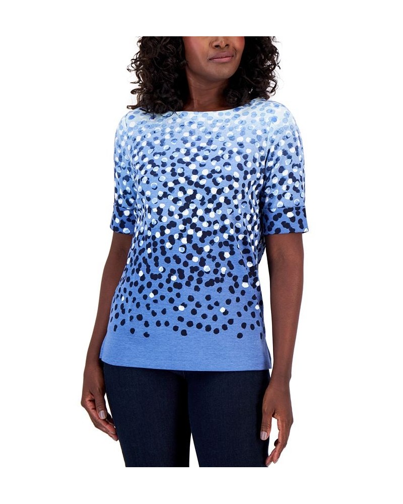 Petite Elbow Dot Parade Placement Boatneck Top Intrepid Blue $10.70 Tops