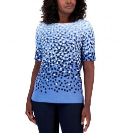 Petite Elbow Dot Parade Placement Boatneck Top Intrepid Blue $10.70 Tops