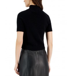 Women's Solid-Color Ribbed-Knit Mock-Neck Cropped Top Black $62.30 Tops