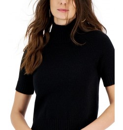 Women's Solid-Color Ribbed-Knit Mock-Neck Cropped Top Black $62.30 Tops