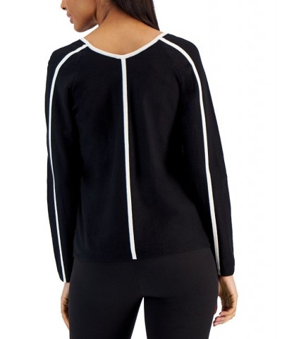Women's Contrast-Trim V-Neck Sweater Anne Black/anne White $34.70 Sweaters