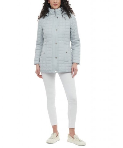 Petite Hooded Stand-Collar Box Quilted Coat Gray $44.80 Coats