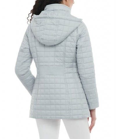 Petite Hooded Stand-Collar Box Quilted Coat Gray $44.80 Coats