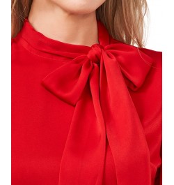 Tie-Neck Peplum Hem Blouse Luminous Red $27.55 Tops