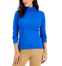 Women's Long Sleeve Cotton Turtleneck Top True Blue $13.55 Tops