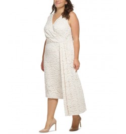 Plus Size V-Neck Drape-Front Lace Sheath Dress Ivory Beige $108.36 Dresses