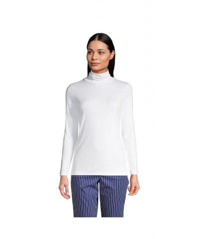 Women's Petite Supima Cotton Long Sleeve Turtleneck White $25.47 Tops