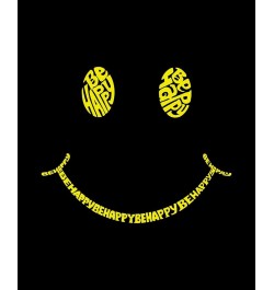 Women's Premium Blend Be Happy Smiley Face Word Art T-shirt Black $21.82 Tops