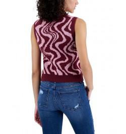 Juniors' Retro Printed V-neck Sweater Vest Purple $11.64 Sweaters