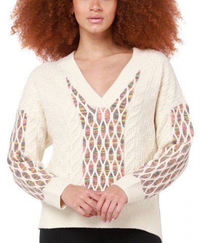 Women's Long Sleeve Textured Cable Knit Sweater Cream/rainbow $31.82 Sweaters