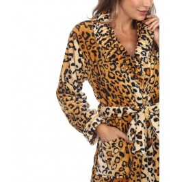 Plus Size Cozy Loungewear Belted Robe Brown Leopard $34.81 Sleepwear