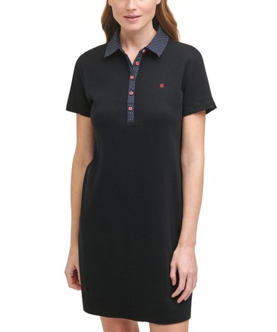 Women's Contrast Button Polo Dress Black Multi $19.48 Dresses