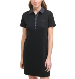 Women's Contrast Button Polo Dress Black Multi $19.48 Dresses