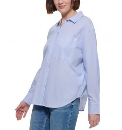Women's Cotton Striped Boyfriend-Fit Shirt Blue/White $48.33 Tops