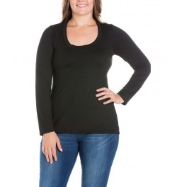 Women's Plus Size Long Sleeves T-Shirt Black $30.00 Tops