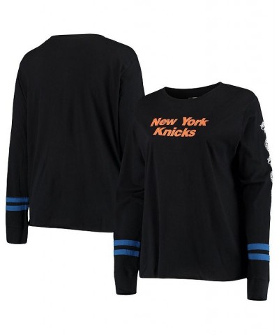 Women's Black Blue New York Knicks Plus Size Long Sleeve T-shirt Black, Blue $23.84 Tops