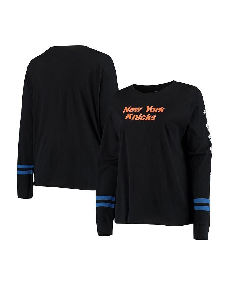 Women's Black Blue New York Knicks Plus Size Long Sleeve T-shirt Black, Blue $23.84 Tops