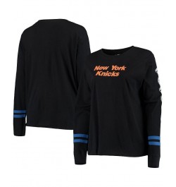 Women's Black Blue New York Knicks Plus Size Long Sleeve T-shirt Black, Blue $23.84 Tops