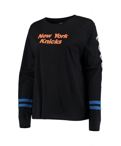 Women's Black Blue New York Knicks Plus Size Long Sleeve T-shirt Black, Blue $23.84 Tops