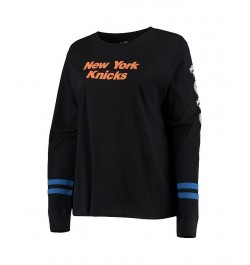 Women's Black Blue New York Knicks Plus Size Long Sleeve T-shirt Black, Blue $23.84 Tops