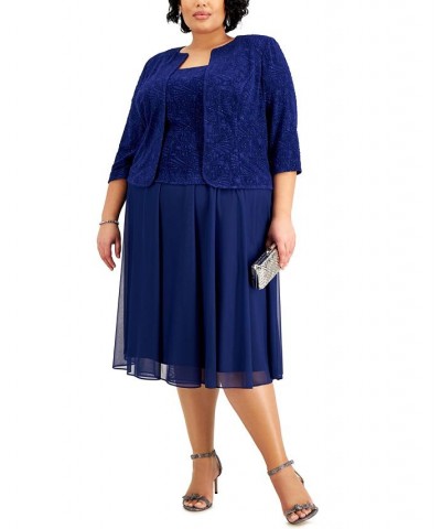 Plus Size Jacquard-Top Dress & Matching Jacket Electric Blue $84.66 Dresses