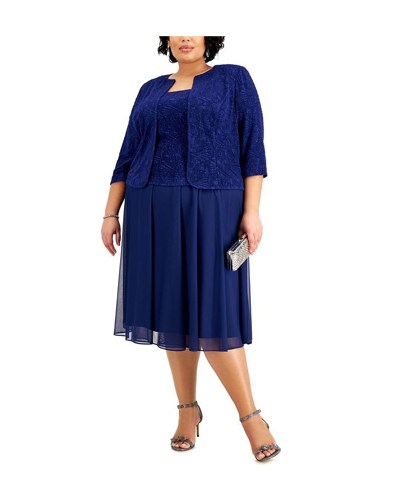 Plus Size Jacquard-Top Dress & Matching Jacket Electric Blue $84.66 Dresses