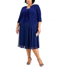 Plus Size Jacquard-Top Dress & Matching Jacket Electric Blue $84.66 Dresses