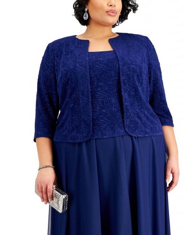 Plus Size Jacquard-Top Dress & Matching Jacket Electric Blue $84.66 Dresses