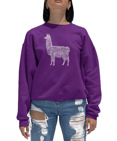 Women's Llama Mama Word Art Crewneck Sweatshirt Purple $21.50 Tops