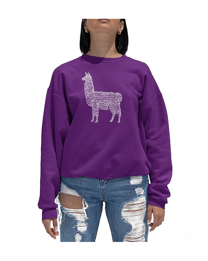 Women's Llama Mama Word Art Crewneck Sweatshirt Purple $21.50 Tops