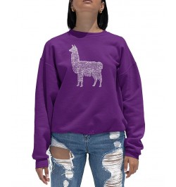 Women's Llama Mama Word Art Crewneck Sweatshirt Purple $21.50 Tops