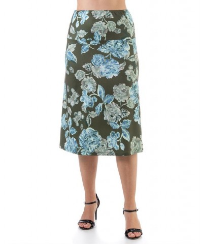 Plus Size Elastic Waist Knee Length Skirt Blue, Green Multi $30.50 Skirts