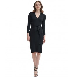 V-Neck Belted Long-Sleeve Sweater Dress Black $29.46 Dresses